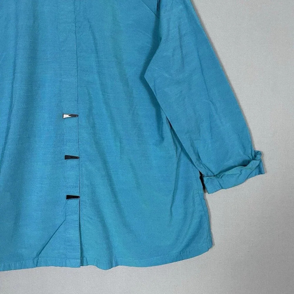 Ali Miles Button Up Shirt Tunic Top Womens Size Large L 3/4 Sleeve Blue Artsy - Picture 9 of 16